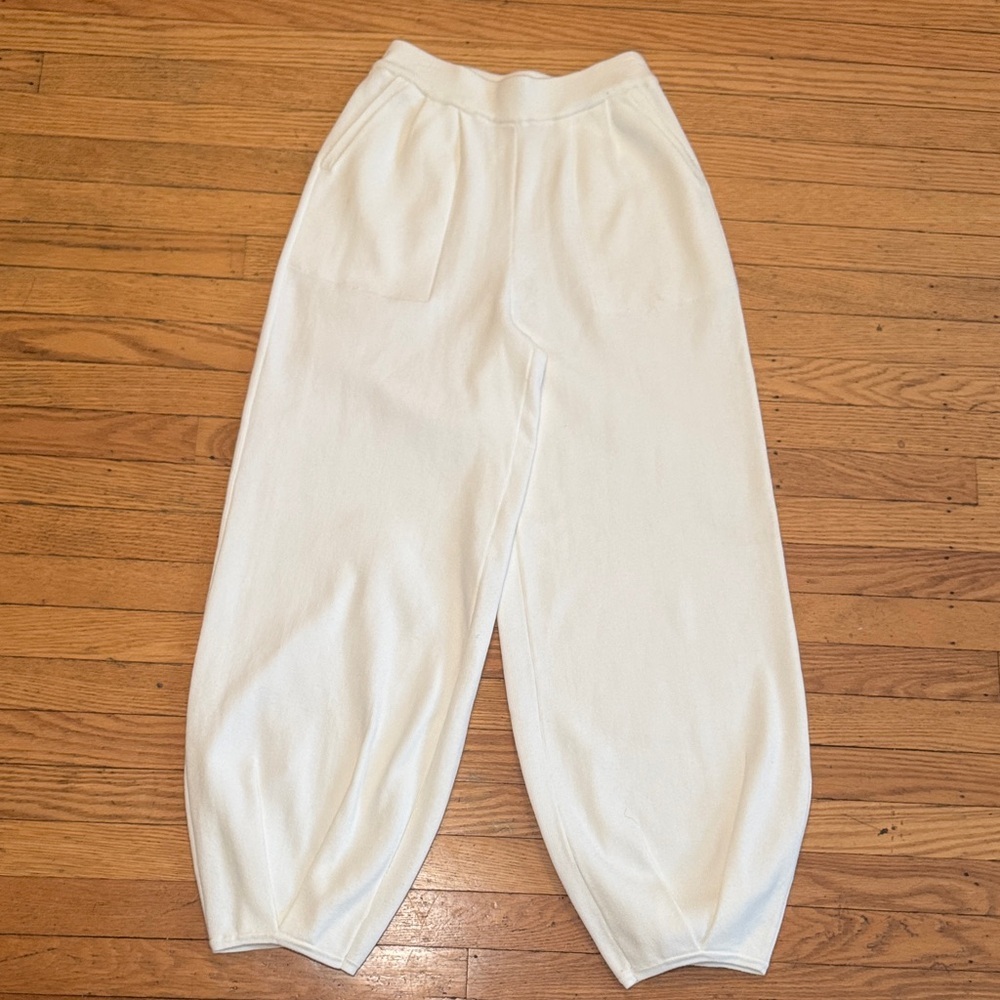Cute Cream Knit Wide Leg Women's Pants Size S